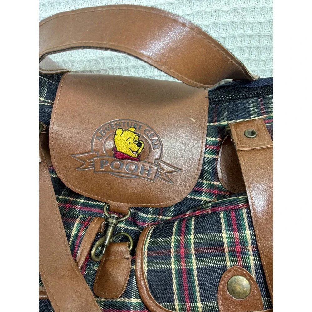 Vintage Unisex Disney Adventure Gear Pooh Duffle Bag Large Blue Plaid